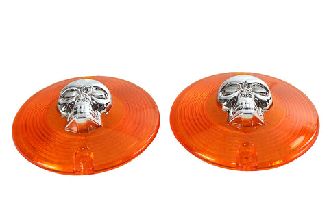 Turn Signal Lens Set with Skull Amber - V-Twin Mfg.