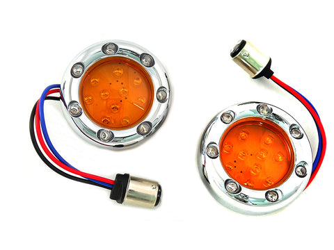 Chrome LED Turn Signal Bezel with Amber Lens - V-Twin Mfg.