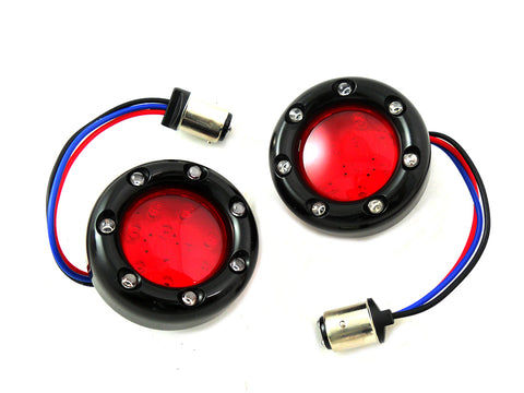 Black LED Turn Signal Bezel with Red Lens - V-Twin Mfg.