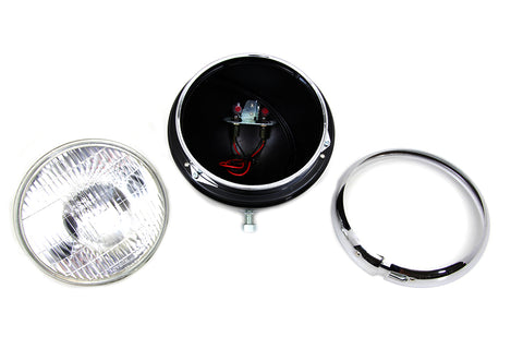 Black 7 inch K Headlamp with Chrome Rim - V-Twin Mfg.