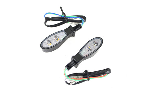 Black Teardrop Shaped LED Turn Signal Set with Clear Lens - V-Twin Mfg.