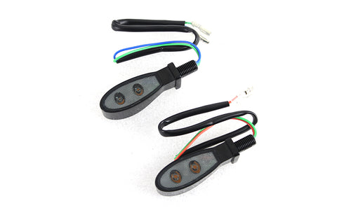 Black Teardrop Shaped LED Turn Signal Set with Smoked Lens - V-Twin Mfg.