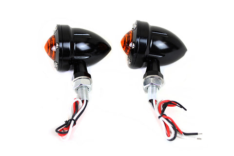 LED Bullet Turn Signal Set Black with Amber Lens - V-Twin Mfg.