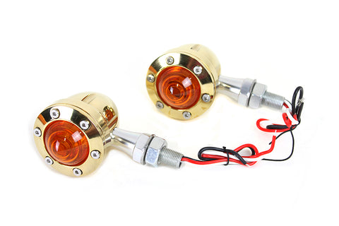 LED Bullet Turn Signal Set Brass with Amber Lens - V-Twin Mfg.