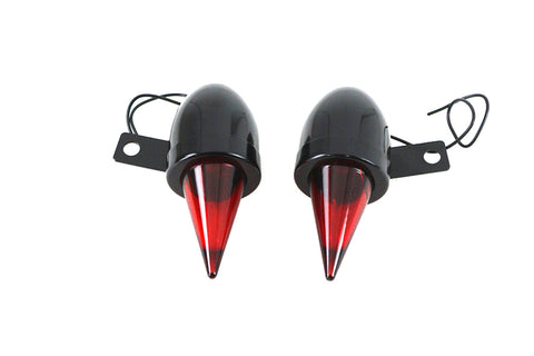 Torpedo Bullet Lamp Set Black with Brackets - V-Twin Mfg.