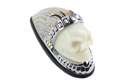 Skull Head Front Fender Lamp Gold and Chrome - V-Twin Mfg.