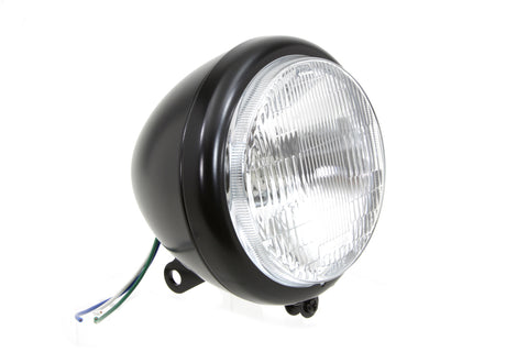 Black 5-3/4 inch Round Headlamp Assembly Teardrop Style - V-Twin Mfg.