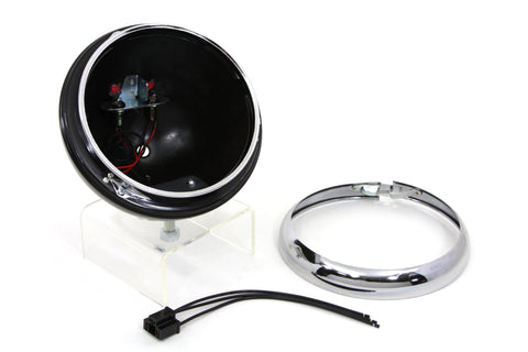 Black 7 inch K Headlamp Housing with Chrome Rim - V-Twin Mfg.