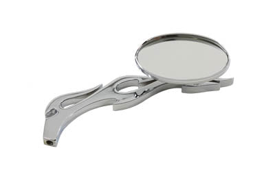 Chrome Oval Mirror with Billet Flame Stem - V-Twin Mfg.