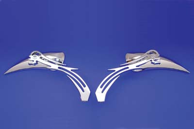 Chrome Teardrop Mirror Set with Billet Skull Stems - V-Twin Mfg.