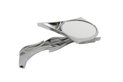 Chrome Spike Oval Mirror with Billet Flame Stem - V-Twin Mfg.