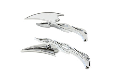 Crescent Mirror Set with Billet Flame Stems - V-Twin Mfg.