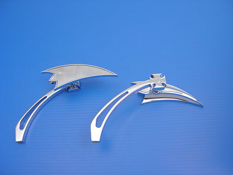 Chrome Crescent Mirror Set with Billet Cross Head Stems - V-Twin Mfg.