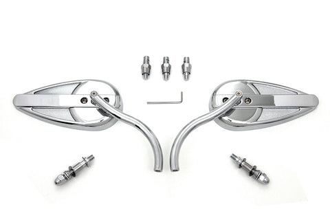 Teardrop Mirror Set with Billet Long Stems Chrome - V-Twin Mfg.