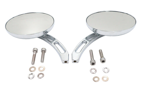 Oval Mirror Set with Billet 3 Slot Stem Chrome - V-Twin Mfg.