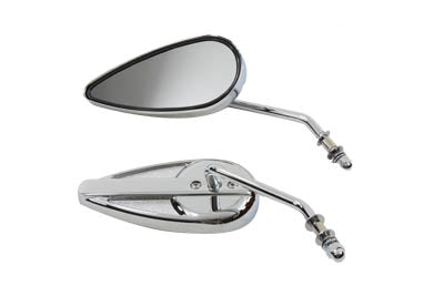 Teardrop Mirror Set with Round Stems Chrome - V-Twin Mfg.