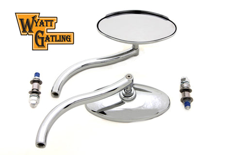 Wyatt Gatling Chrome Oval Mirror Set with Contour Round - V-Twin Mfg.