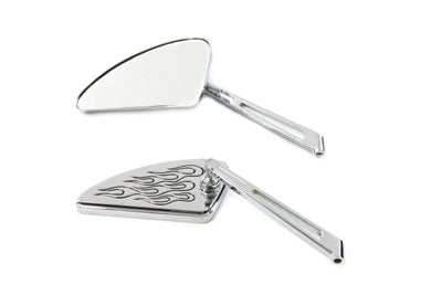 Flame Teardrop Mirror Set with Slotted Stems Chrome - V-Twin Mfg.