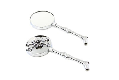 Round Skull Mirror Set with Bone Stems - V-Twin Mfg.