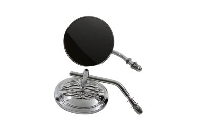 Round Flame Mirror Set Chrome with Round Stems - V-Twin Mfg.