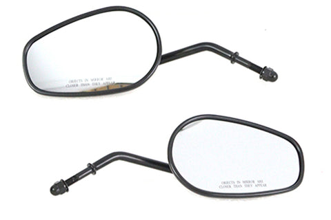 Wyatt Gatling Rectangle Mirror Set with Round Stems Black - V-Twin Mfg.