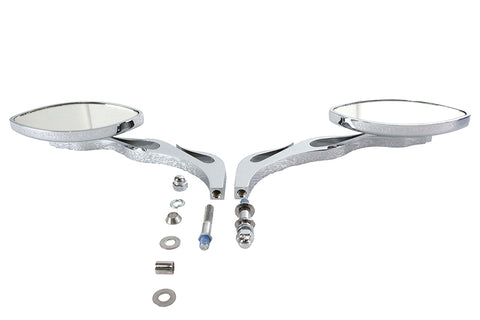 Druid Mirror Set Oval Flame Style with Billet Stem - V-Twin Mfg.