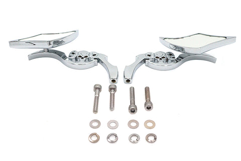 Diamond Shaped Mirror Set with Billet Tri Skull Stems - V-Twin Mfg.