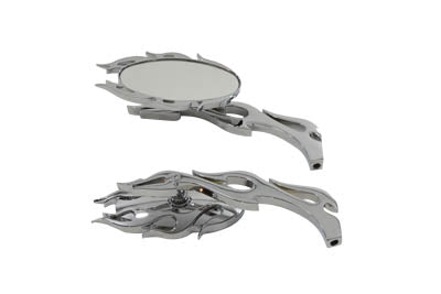 Fireball Mirror Set with Flame Stems Chrome - V-Twin Mfg.