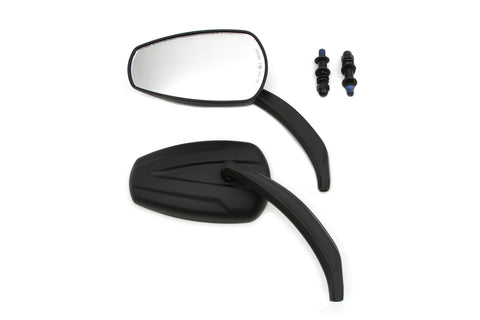 Black Teardrop Mirror Set with Billet Stems - V-Twin Mfg.