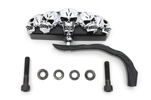 Black 5 Skull Mirror with Billet Worm Stem - V-Twin Mfg.
