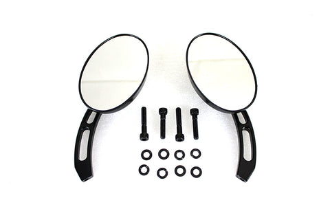 Oval Mirror Set with Billet 3 Slot Stem Black - V-Twin Mfg.