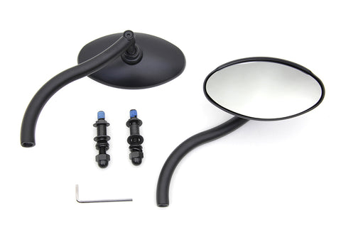 Wyatt Gatling Black Oval Mirror Set with Contour Round Stems - V-Twin Mfg.