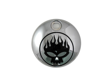Chrome with Black Flame Skull FLT Fuel Tank Console Door - V-Twin Mfg.