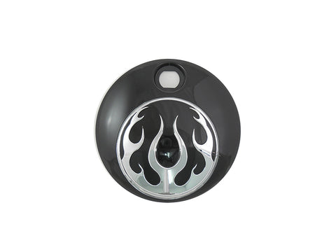 Black with Chrome Flames FLT Fuel Tank Console Door - V-Twin Mfg.