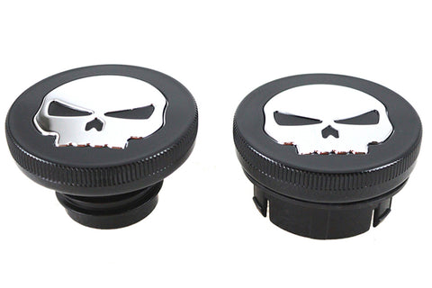 Black Skull Style Vented and Non-Vented Gas Cap Set - V-Twin Mfg.