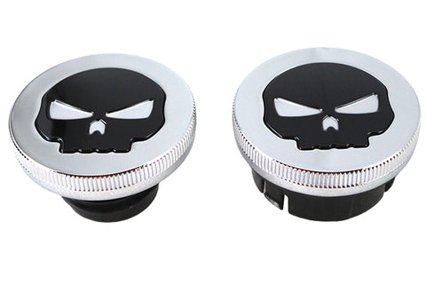 Chrome Skull Style Vented and Dummy Gas Cap Set - V-Twin Mfg.