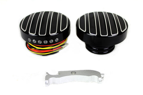 Black LED Cut Ribbed Style Fuel Gauge and Filler Cap Set - V-Twin Mfg.