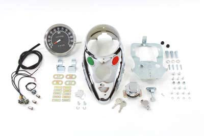 Chrome Cateye Dash Panel Kit with 1:1 Ratio Speedometer - V-Twin Mfg.