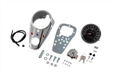 Chrome Three Light Dash Panel Kit with 1:1 Ratio Speedometer - V-Twin Mfg.