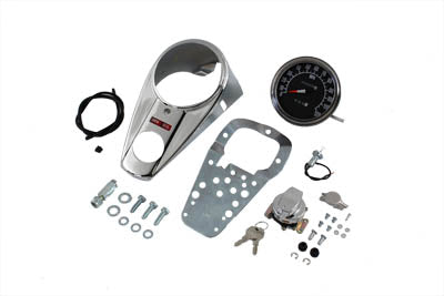 Chrome Two Light Dash Panel Kit with 1:1 Ratio Speedometer - V-Twin Mfg.