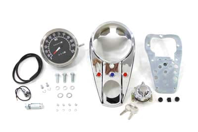 Chrome Three Light Dash Panel Kit with 2:1 Ratio Speedometer - V-Twin Mfg.