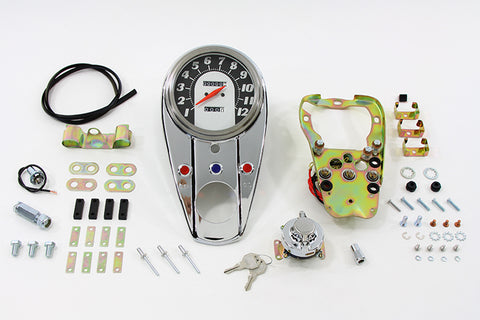 Chrome Three Light Dash Panel Kit with 1:1 Ratio Speedometer - V-Twin Mfg.