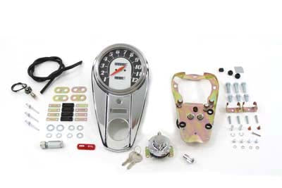 Chrome Two Light Dash Panel Kit with 1:1 Ratio Speedometer - V-Twin Mfg.