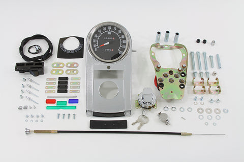 Chrome Cast Dash Panel Kit with 1:1 Ratio Speedometer - V-Twin Mfg.