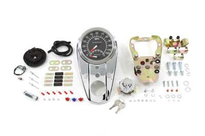 Chrome Three Light Dash Panel Kit with 2:1 Ratio Speedometer - V-Twin Mfg.