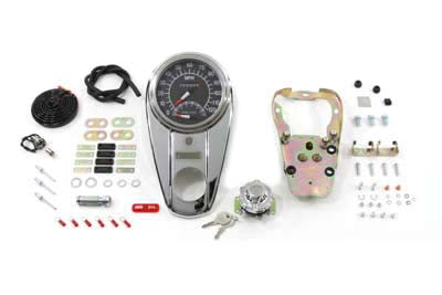 Chrome Two Light Dash Panel Kit with 1:1 Ratio Speedometer - V-Twin Mfg.