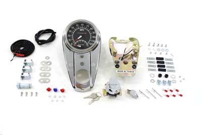 Chrome Three Light Dash Panel Kit with 1:1 Ratio Speedometer - V-Twin Mfg.