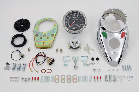 Chrome Cateye Dash Panel Kit with 2:1 Ratio Speedometer - V-Twin Mfg.