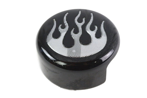 Round Horn Cover Black with Chrome Flame - V-Twin Mfg.