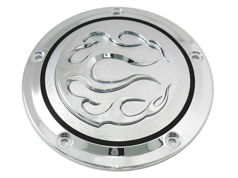 Chrome 5-Hole Flame Derby Cover - V-Twin Mfg.